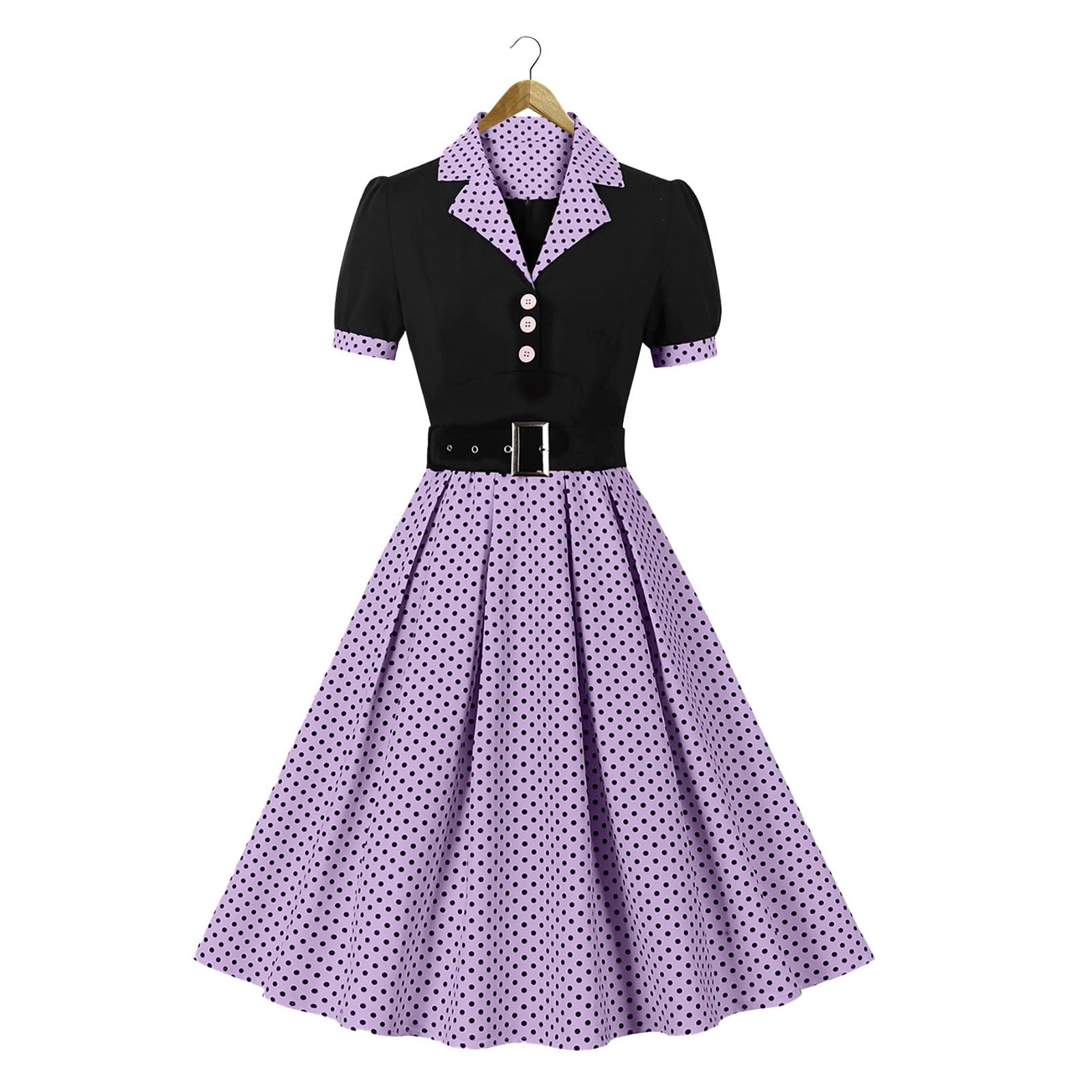 Women Vintage Cocktail Party Swing Costume 1950s Polka Dot Dress With Belt - Picture 33 of 41